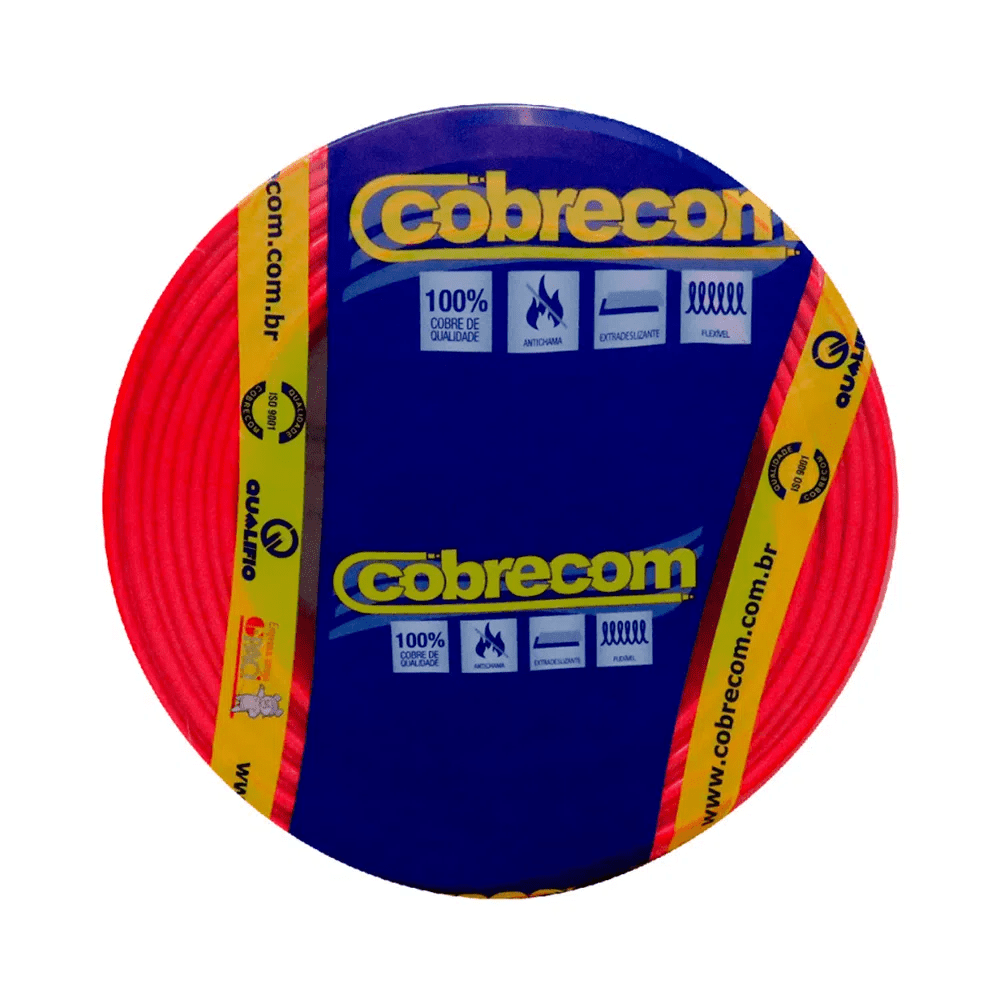 Fio/Cabo Elétrico Flexível Antichamas Vermelho 2,5MM 100M - Cobrecom