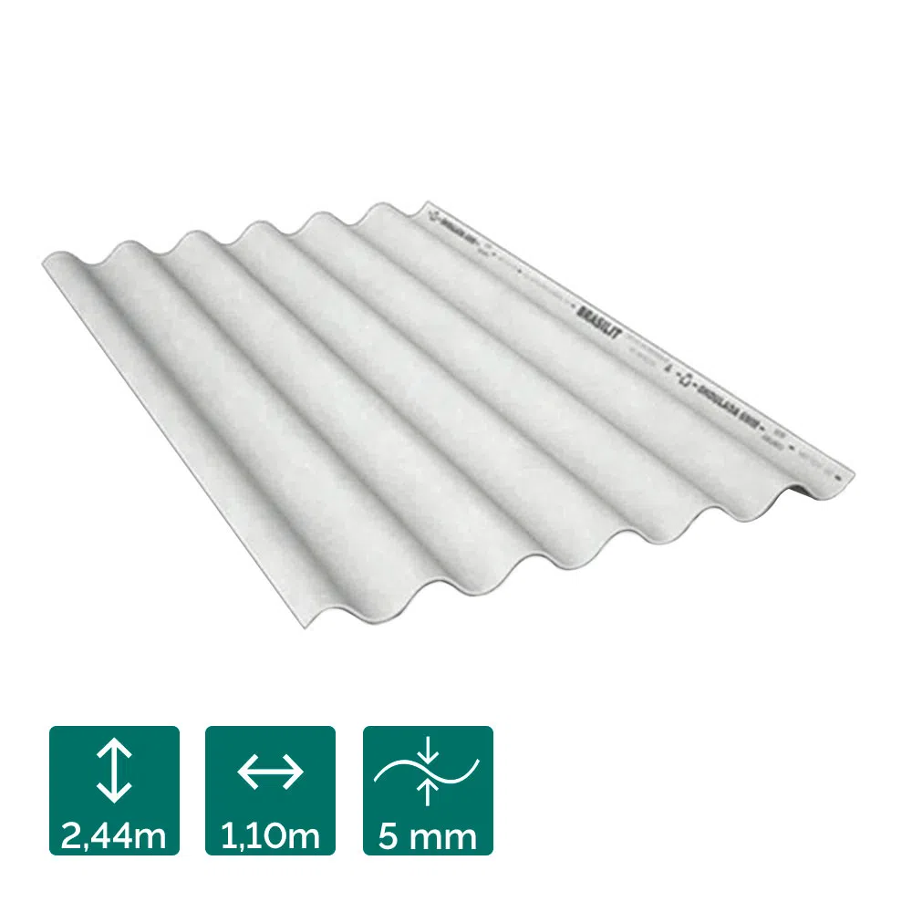 Telha de fibrocimento ondulada 2,44m x 1,10m 5mm - Brasilit
